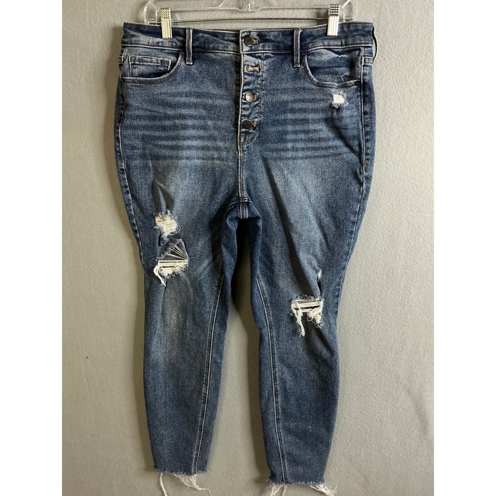 Old Navy Jeans Women's 14 Rockstar Super Skinny‎ High Rise Distressed Button